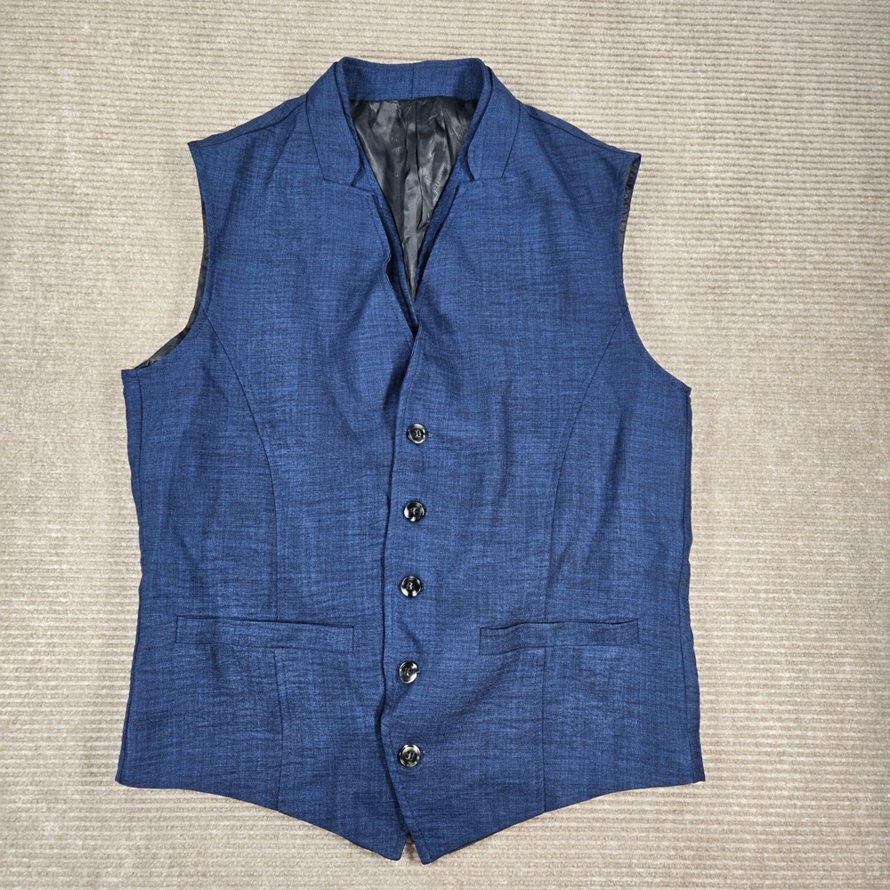 Decently Mens Medium Blue‎ Textured Five Button Formal Dress Vest Waistcoat